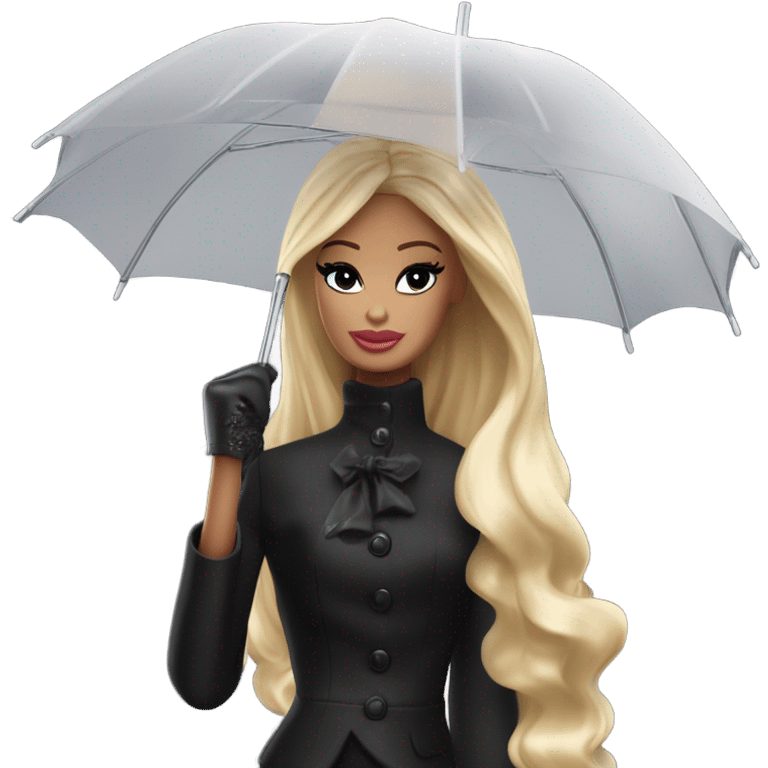 Stunning in the Spotlight Barbie, blonde teen Enid Sinclair,drying tears with handkerchief, show full body,accessories  gloves, funeral veil,covering face holding umbrella  emoji