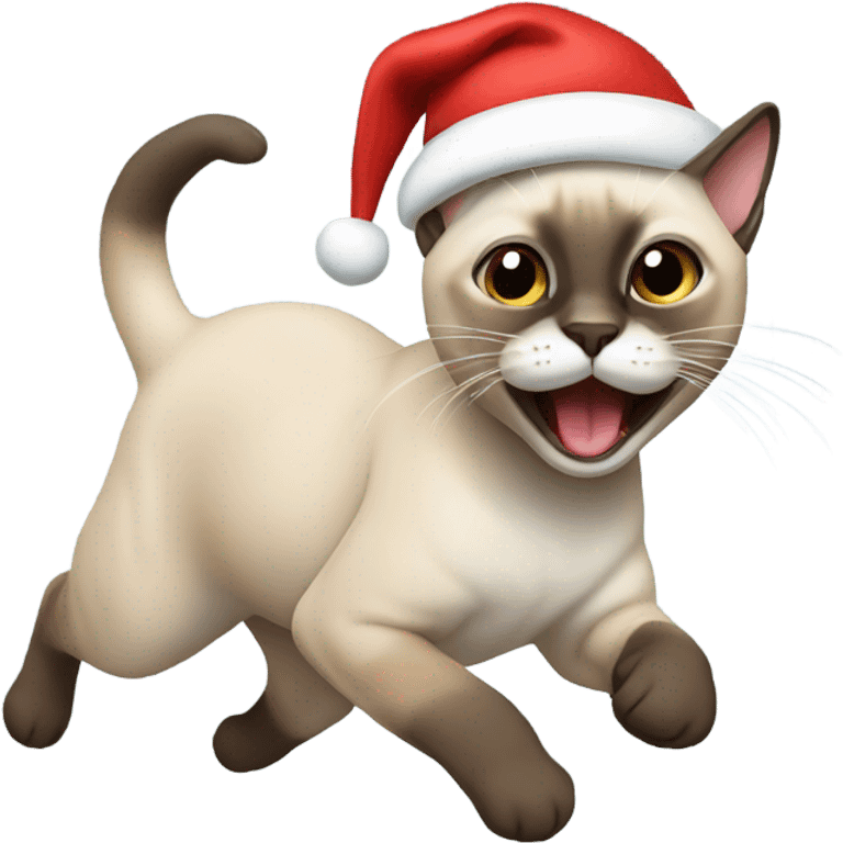 Running Siamese cat wearing a Santa hat  emoji