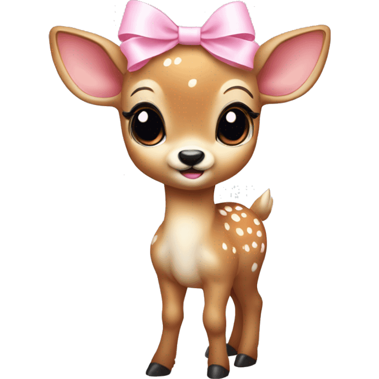 Baby deer with light pink bow on ear standing emoji