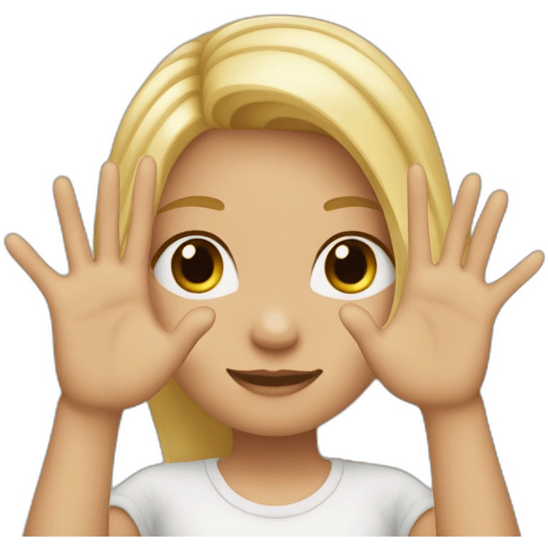 girl with blonde hair showing ONLY THREE out of five fingers up on her ONE hand emoji