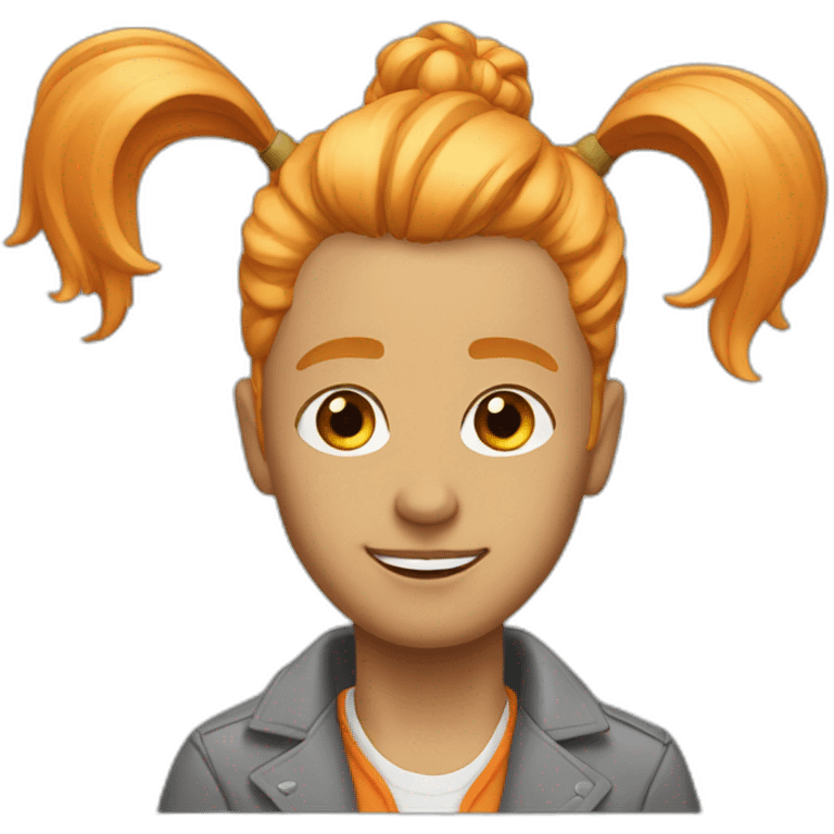 man in jacket with orange and blonde hair and bun hairstyle emoji