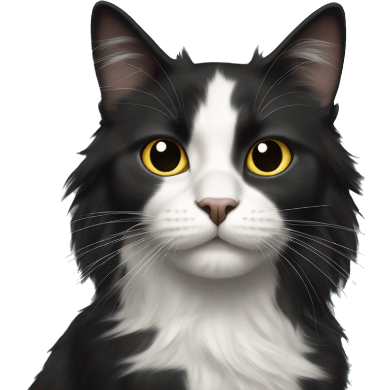 black cat domestic long-haired with white spot emoji