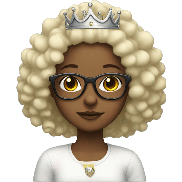 Girl with glasses, white, curly hair in a crown   emoji