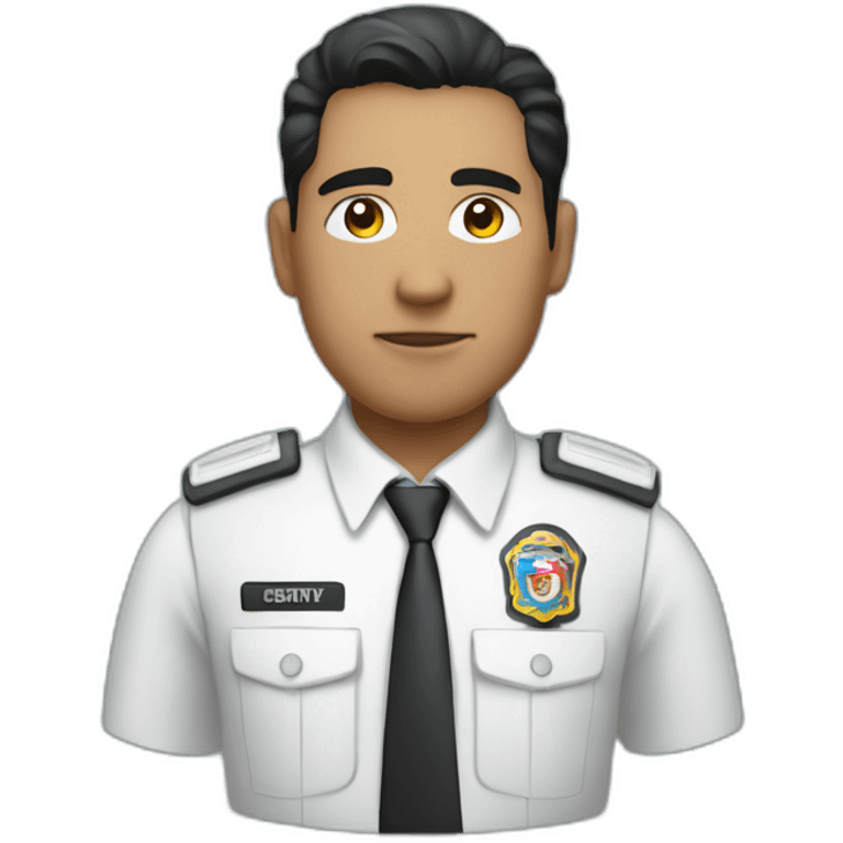 A PERUVIAN SECURITY AGENT, IN A BLUE VEST AND WHITE SHIRT. emoji