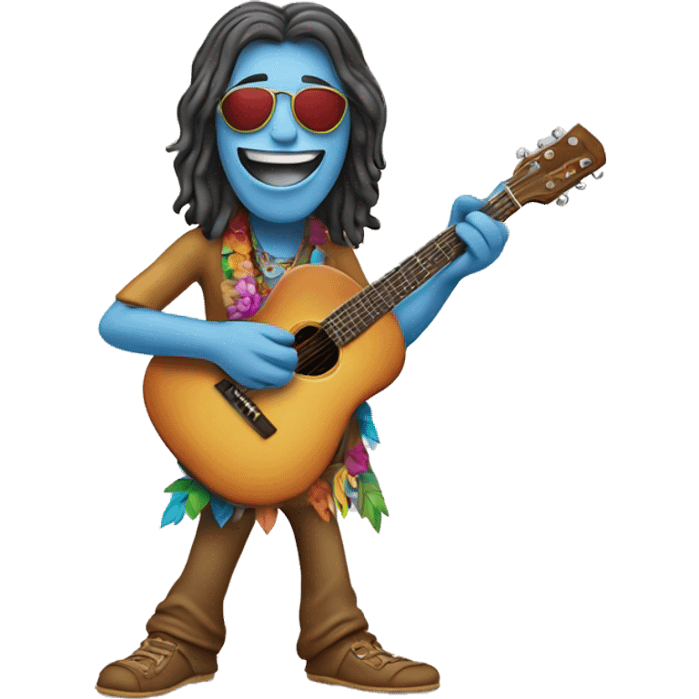 anthropomorphic hippie-guitar showing a sign of peace emoji