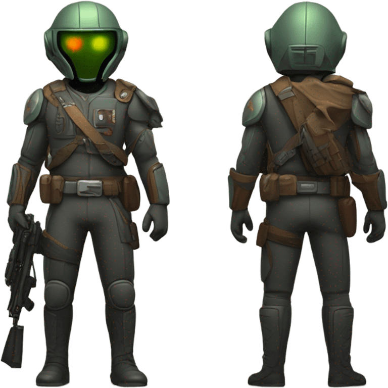 Martian bounty hunter aiming rifle, front and back emoji