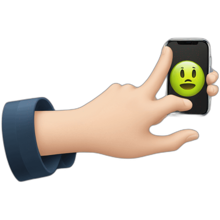 Hand holding iphone with clock on screen emoji