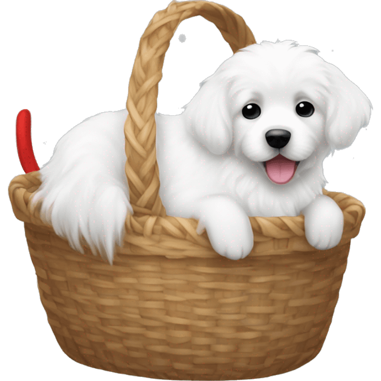 white fluffy puppy in a white christmas basket emoji