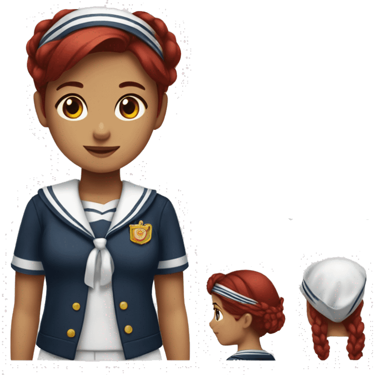 A girl wearing a sailor uniform with dark red hair and a red flower on the left side of her head.  emoji