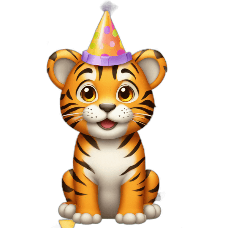 Cute tiger with birthday hat emoji