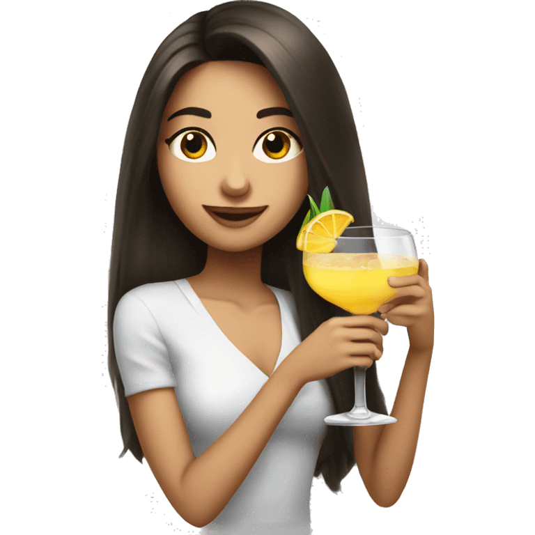 Long hair Brunette girl with cocktail  emoji