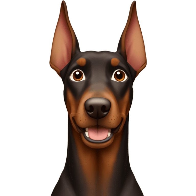 Different shades of brown no black Doberman without cropped ears looking forward and happy  emoji