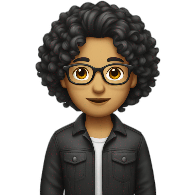 long dark curly hair glasses emoji