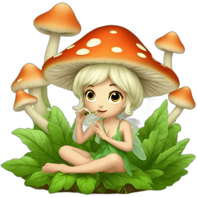 cute mushroom fairy smoking herbs emoji