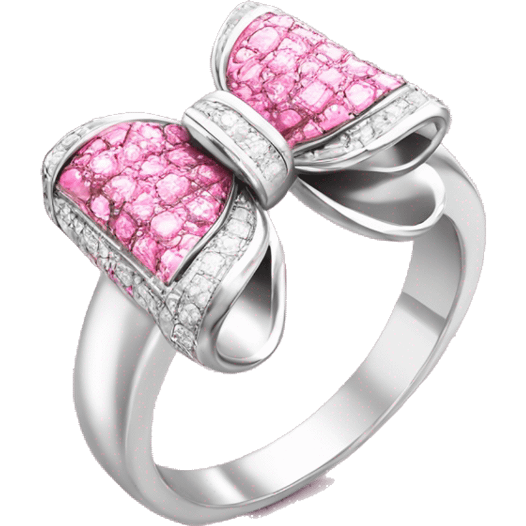 Silver diamond ring with a bow in pink ￼ emoji