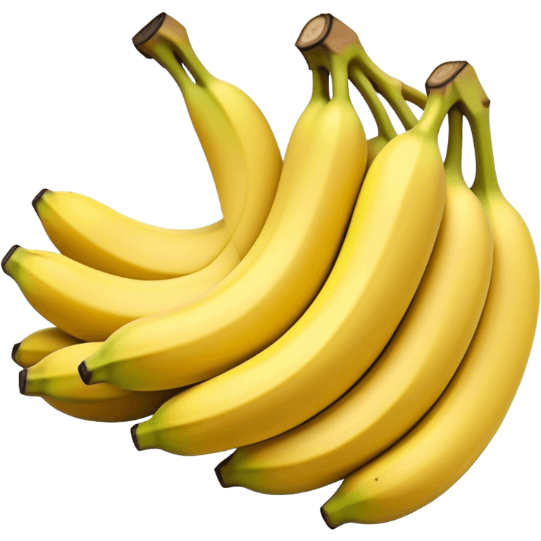 Cinematic bright yellow banana, smooth peel with gentle curves, slightly ripened, stacked in a charming bunch, warm glowing background, soft and inviting. emoji