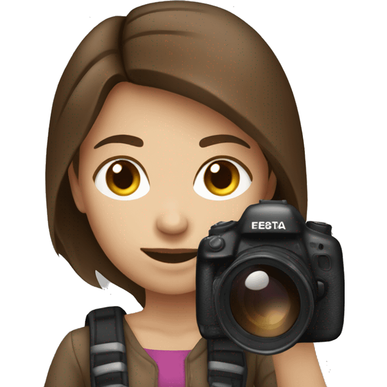 female photographer with brown hair and brown eyes taking a picture  emoji