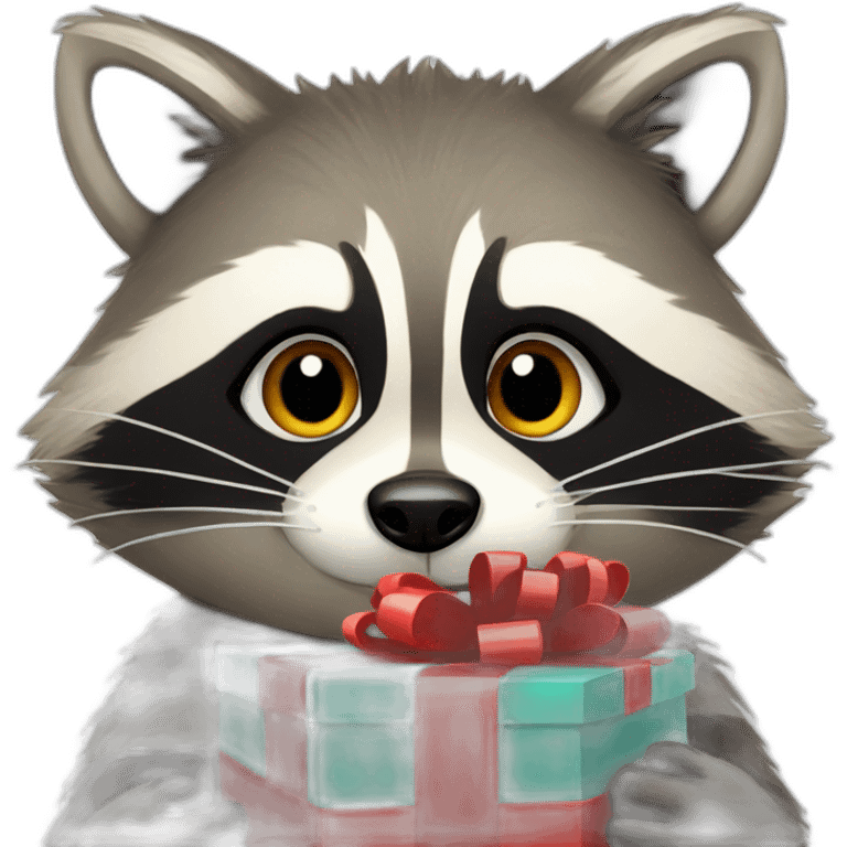 Raccoon with gift emoji