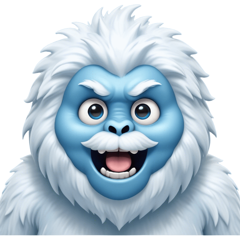 Cinematic Comical Yeti Portrait Emoji, with a cartoonishly exaggerated, fluffy figure in cool, frosty whites and icy blues, head tilted in an overly surprised expression with wide, comically sparkling eyes and a quirky, open-mouthed grin, simplified yet hilariously detailed, glowing with a soft frosty outline capturing the meme-worthy fun of a yeti in playful shock! emoji