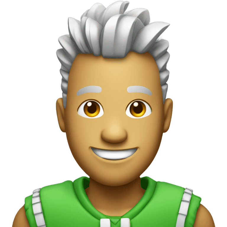 Green smiling 3d emoji with Mohawk and teeth emoji