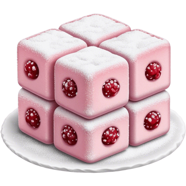 Cinematic Realistic Turkish Delight Dessert Emoji, featuring delicate, chewy confections dusted with powdered sugar rendered with vibrant textures and soft, inviting lighting. emoji