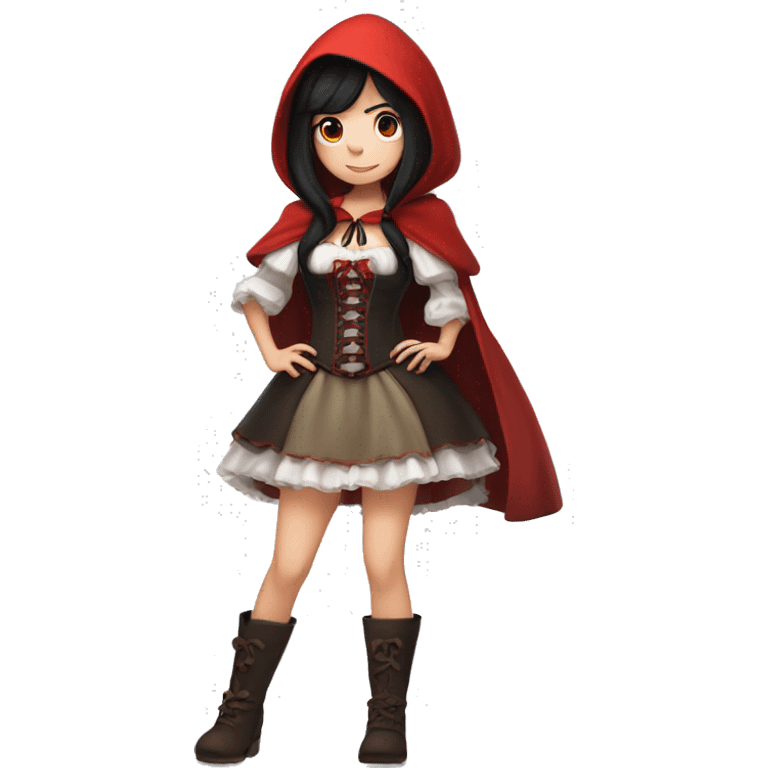 Little Red Riding Hood straight black hair corset and dress full body pose non-chibi emoji