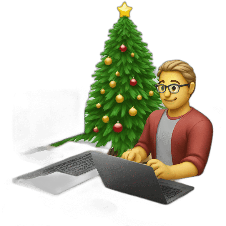 a programmer works next to the Christmas tree emoji