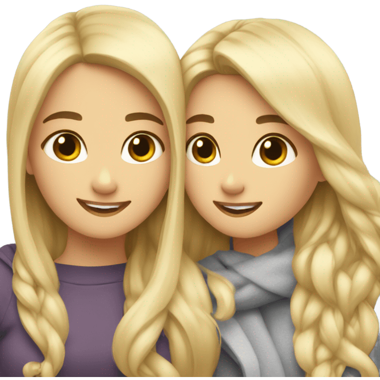 Best friends blonde girl and brunette girl hugs emoji