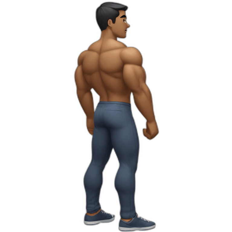 muscular man turning facing away from the viewer turning his head back to face the viewer emoji