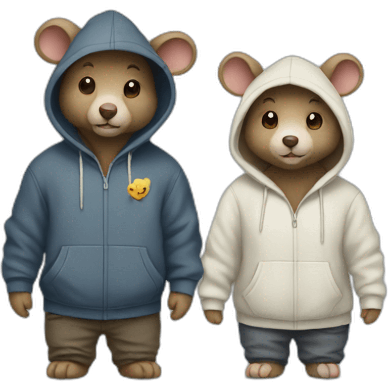 Mouse and bear couple in hoodies emoji