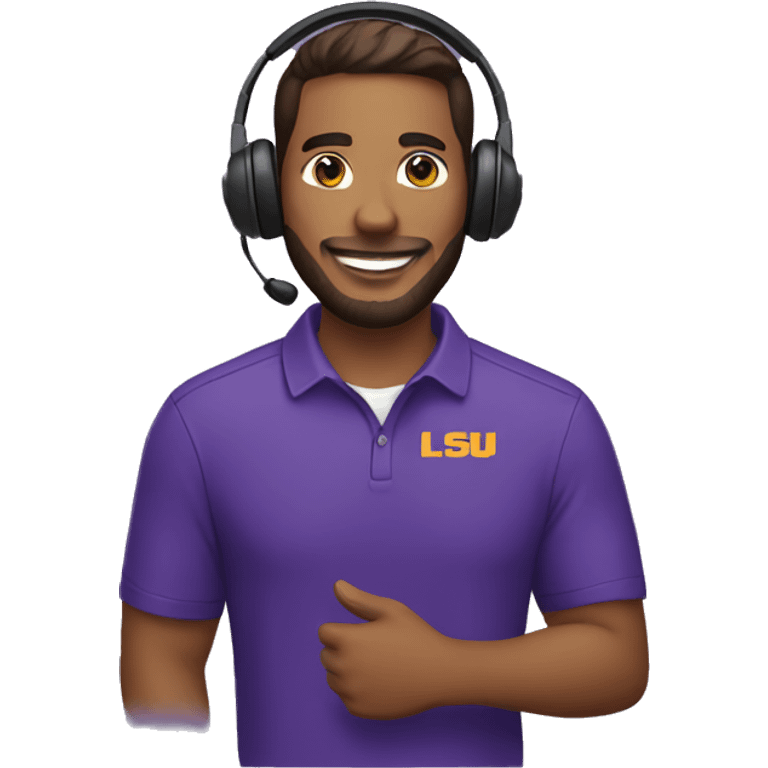 customer service male with headset wearing lsu shirt emoji