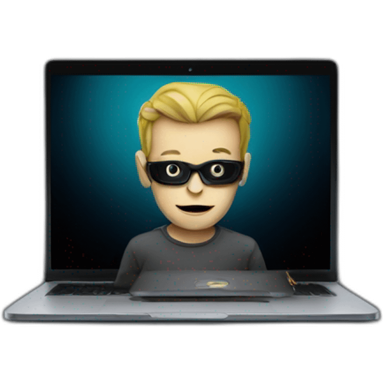 Elliott from Mr Robot looking on the laptop, dark background emoji