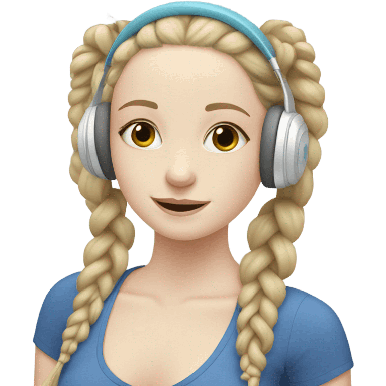 pale skin girl with braids doing yoga listening Musik with headphones  emoji