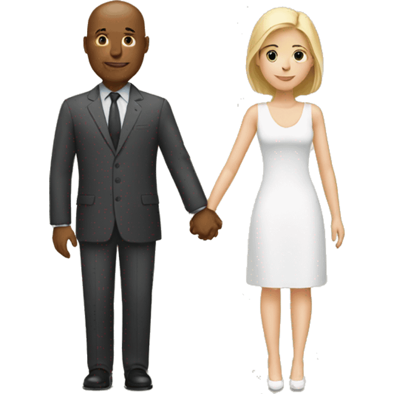 Bald black man holding hands with a white brunette woman emoji