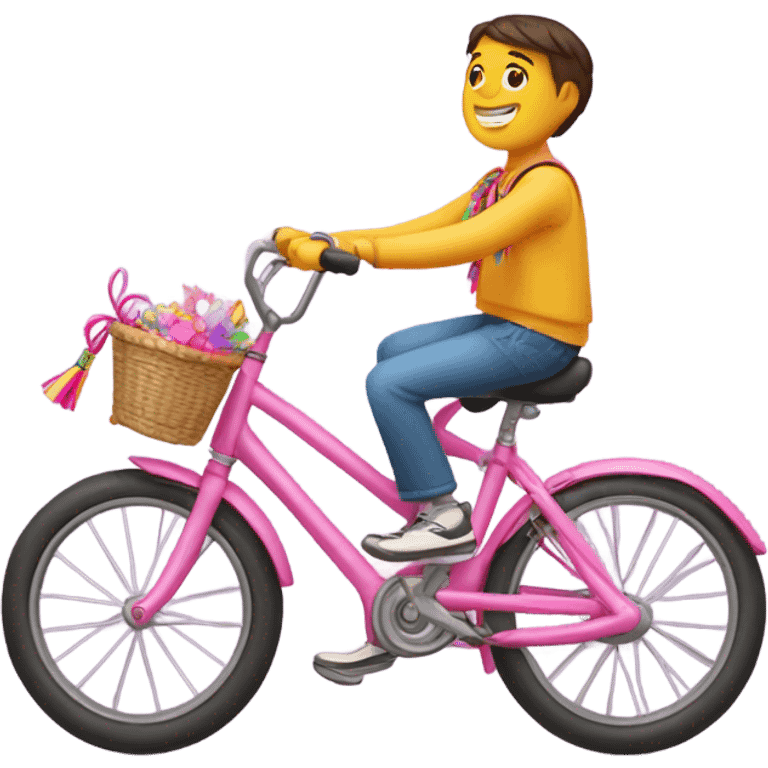 boy on pink bike with tassels and a basket  emoji