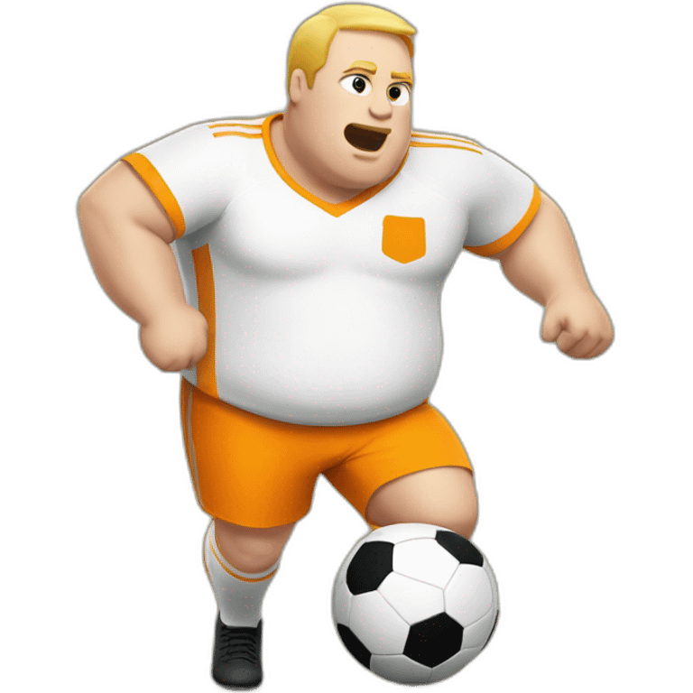 Fat white man play soccer orange emoji