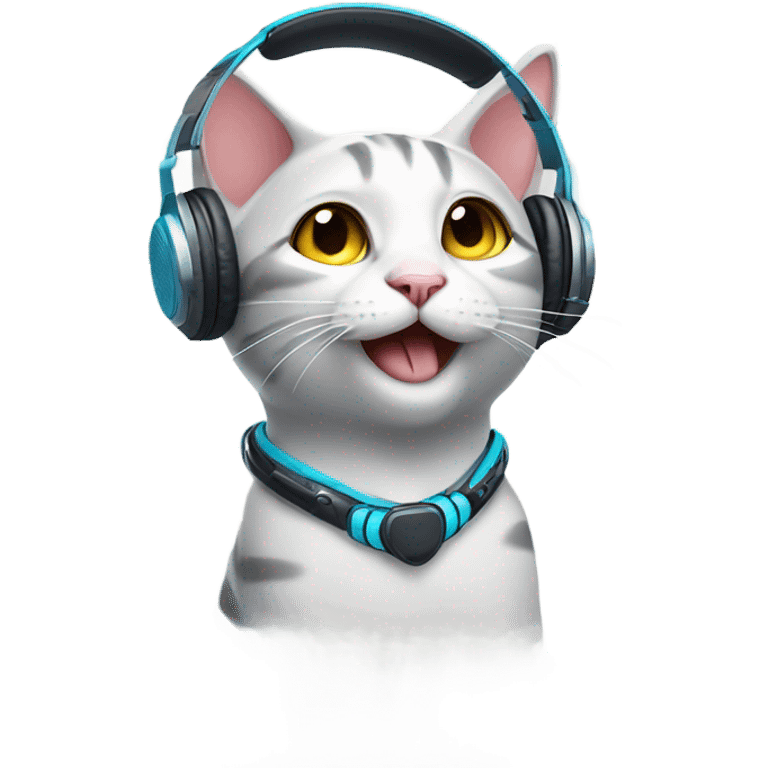 cat with headphones gaming cute happy emoji