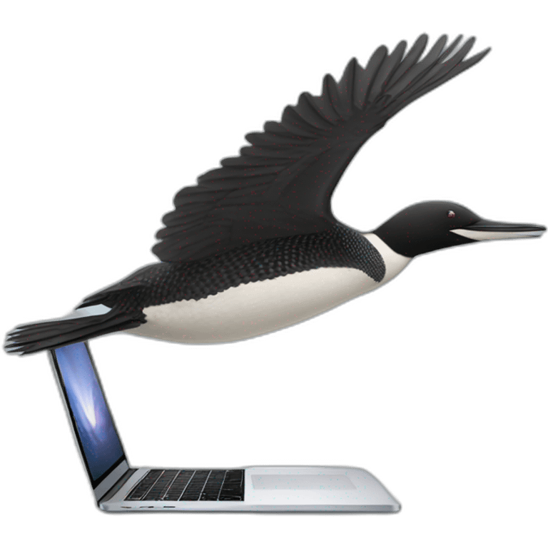 a minnesota loon flying with a macbook emoji