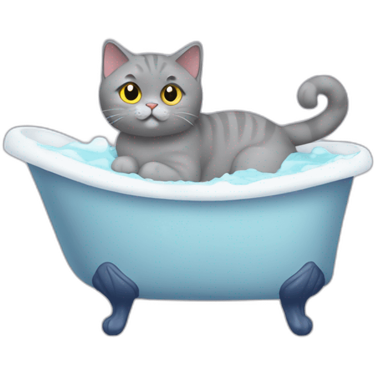 A British shorthair cat taking a bathtub emoji