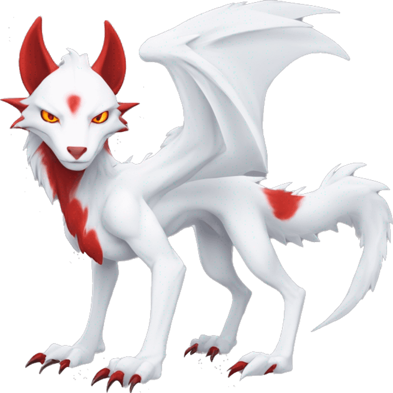 White edgy cute badass epic anthro modern albino sergal-vernid-Fakémon with red mane and red eyes, full body emoji