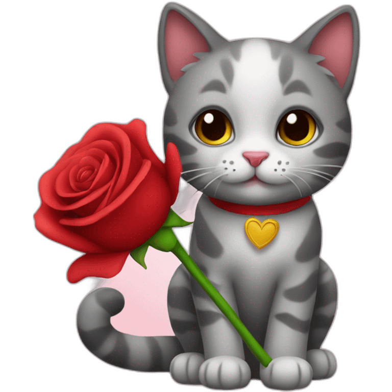 A cute cat holding a rose for valentine's  emoji