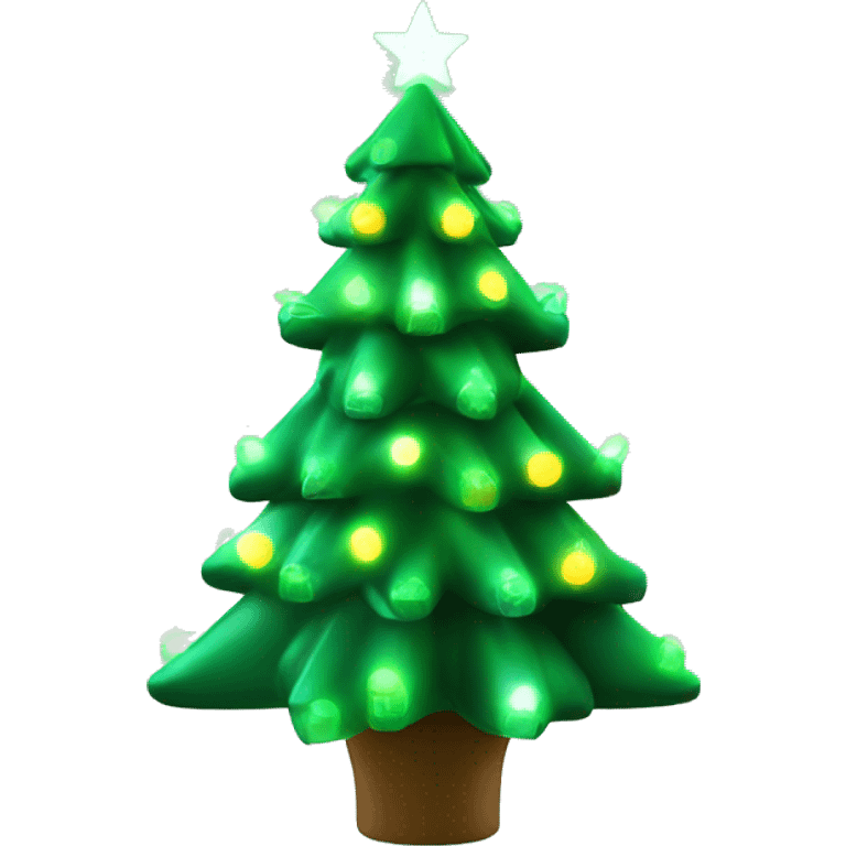 a 3d green christmas tree with glowing christmas lights  emoji