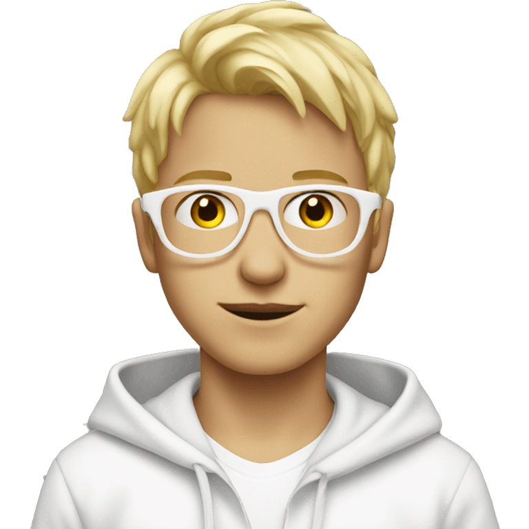 Blond boy wearing white glasses and a white hoodie emoji