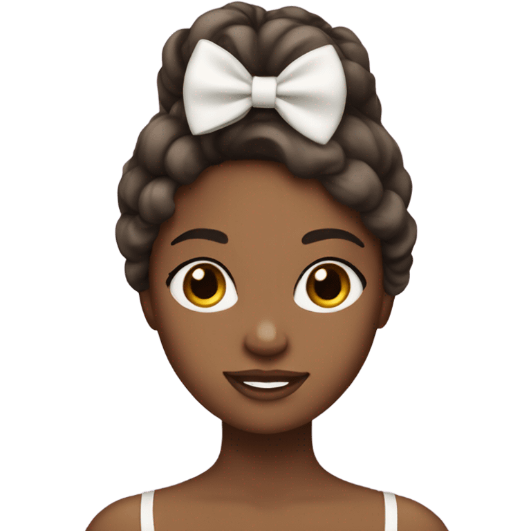 Create a girl with brown skin straight hair wearing lashes with a white bow on the side of her hair  emoji