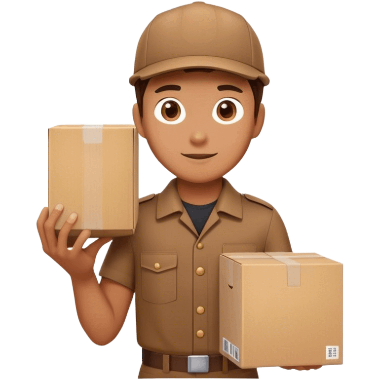 brown uniform delivery boy half figure holging a box emoji