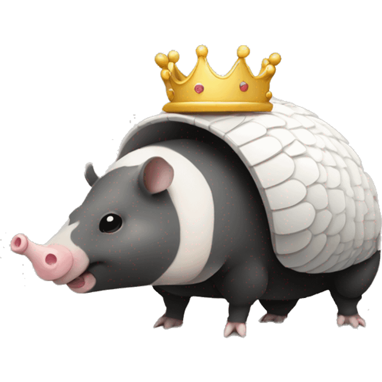 Black and white piebald chubby round armadillo pig panda centipede armadillo wearing a crown emoji