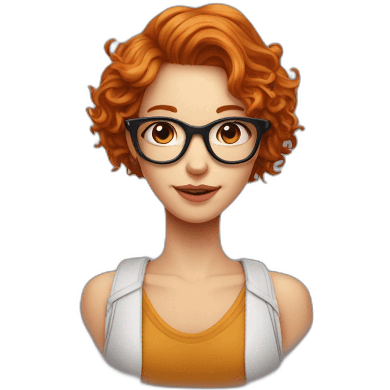 Fille aux cheveux roux frisés avec des lunettes et un pendentif crucifix emoji