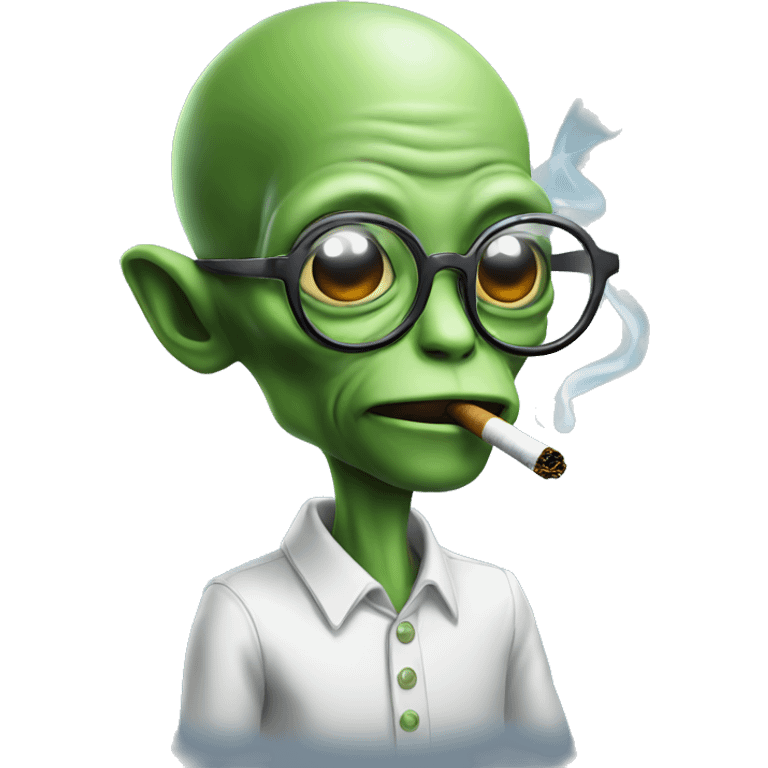 Alien with nerd glasses smoking emoji