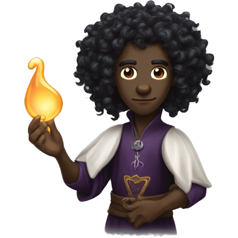  A black male elf that is a witch fortune teller that has pointed ears with long black curly hair emoji