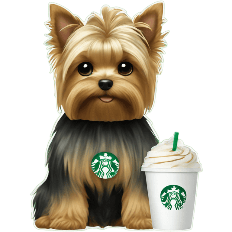 Yorkie drinking Starbucks  emoji